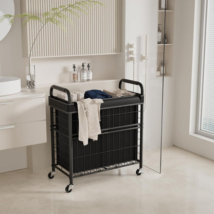 Laundry Hamper 3 Section, 145L Rolling Laundry Sorter Basket with Wheels, 3 Compartment Clothes Organizer Cart, Pull-Out Removable Bags for Laundry Room, Bathroom, Bedroom, White