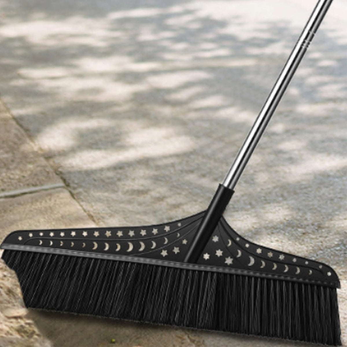 Heavy Duty Broom, Durable Sweeper Broom with Stainless Steel Handle, Outdoor Broom for Driveways Patios Open Areas(Black,70cm)