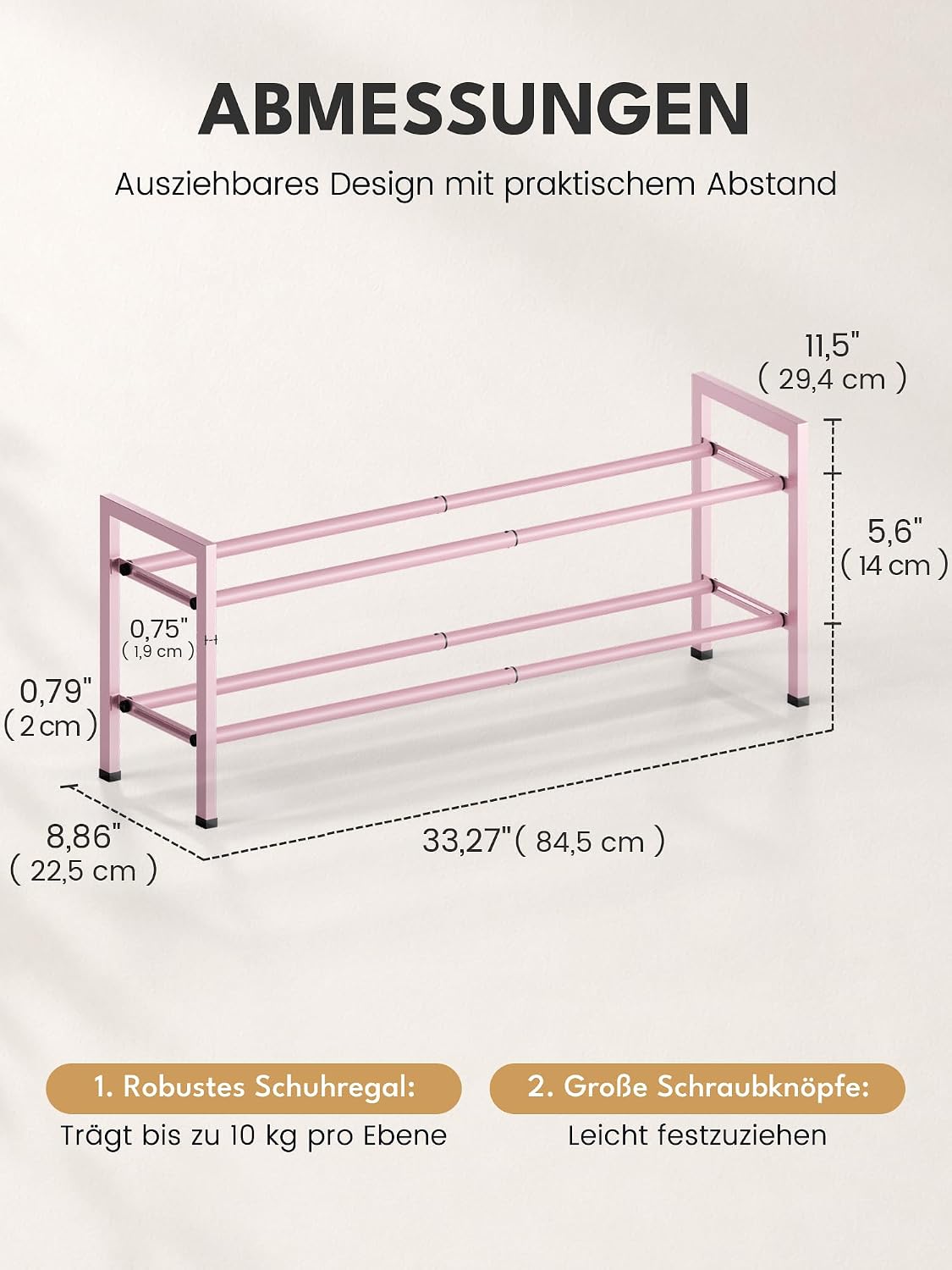 Bumusty 3-Tier Expandable Shoe Rack for Closet, 18“-33” Adjustable Shoe Rack for Small Space, Small Shoe Organizer for Front Door, Sturdy Metal, Black