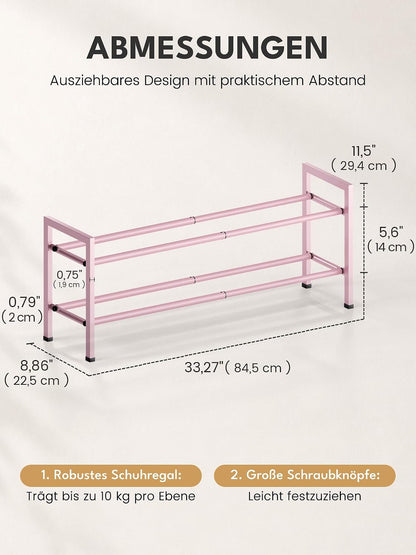 Bumusty 3-Tier Expandable Shoe Rack for Closet, 18“-33” Adjustable Shoe Rack for Small Space, Small Shoe Organizer for Front Door, Sturdy Metal, Black
