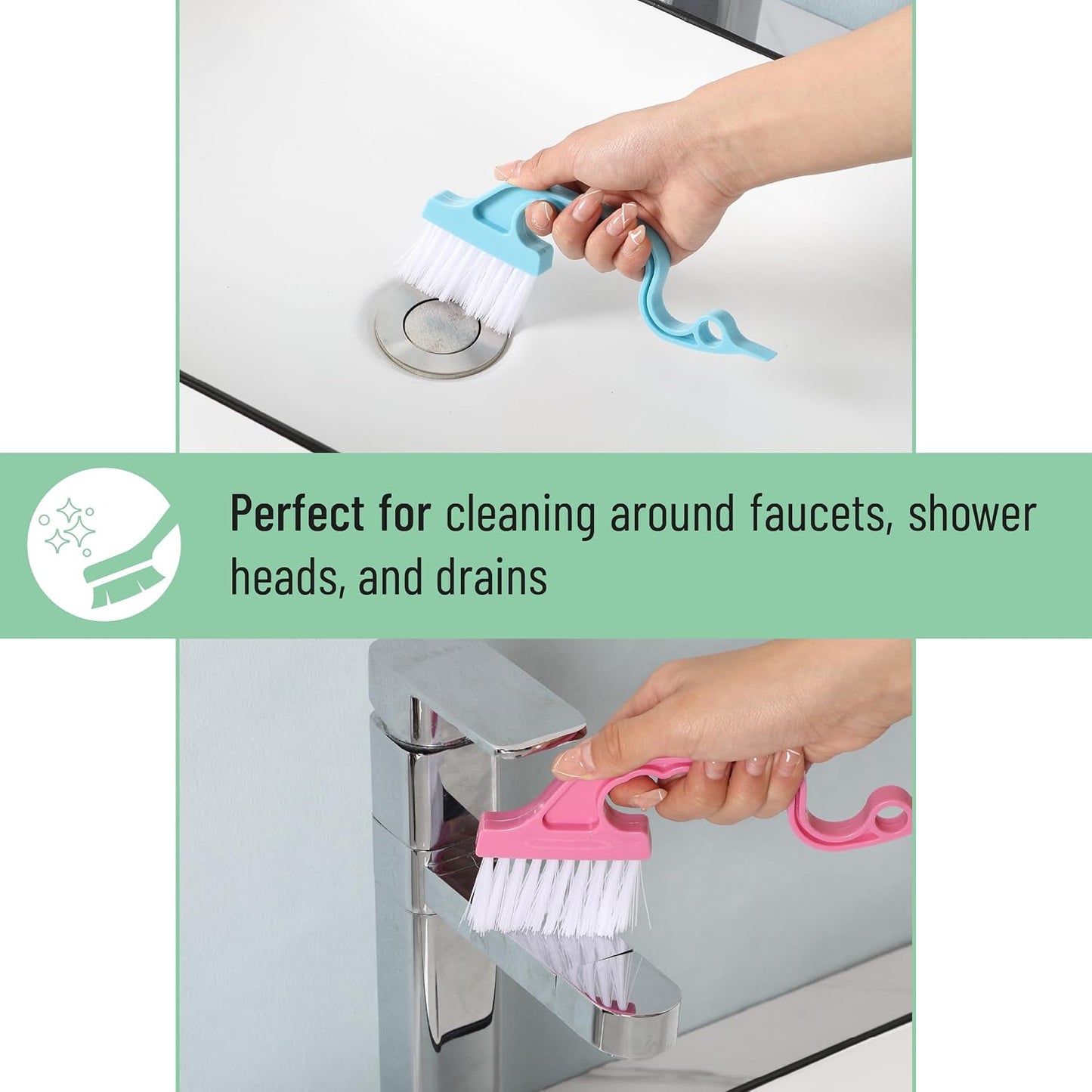 Slick- Window Track Cleaning Brush, 2 Pack, Blue Ergonomic Handle | Built-in Scraper, Multipurpose Window Track Cleaning Tool for Sliding Doors, Windows, Corners, Dust, Dirt & Narrow Gaps