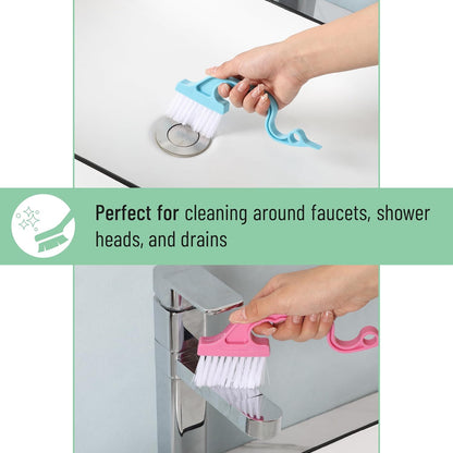 Slick- Window Track Cleaning Brush, 2 Pack, Blue Ergonomic Handle | Built-in Scraper, Multipurpose Window Track Cleaning Tool for Sliding Doors, Windows, Corners, Dust, Dirt & Narrow Gaps