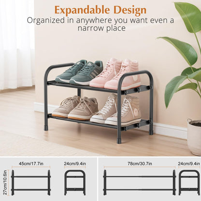 INSMART 3-Tier Expandable Shoe Rack, Stackable and Adjustable Shoes Organizer Storage Shelf, Sturdy and Durable Metal Structure Free Standing Shoe Rack for Closet Entryway Doorway