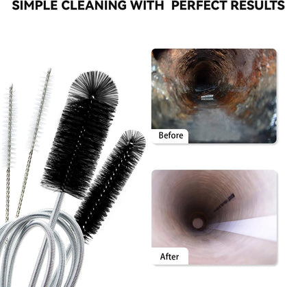 Flexible Drain Brush, 66 Inch Long Double Ended Hose Pipe and 58 Inch Tube Cleaning Brush and 2 Pack 8 Inch Straw Cleaner Brush
