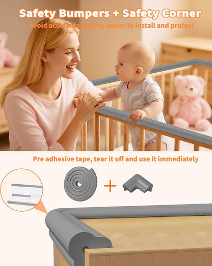 Baby Proofing Edge Protector, 6.6FT, 0.67" Extra Thick, Pre-Taped | L-Shape Air Buffering Soft NBR Rubber Foam Guard, Furniture Corner & Edge Safety Bumpers with 6 Corner Covers, White