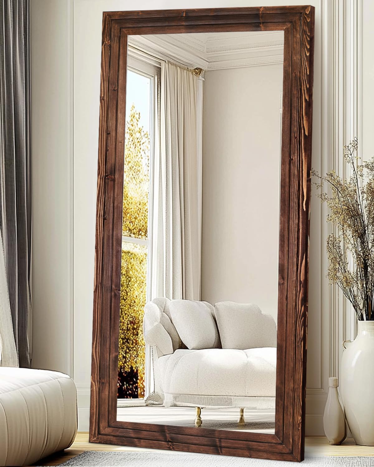 Full Length Mirror 65"x22" with Stand Solid Wood Frame Floor Large Mirror for Living Room, Bedroom Hanging Standing or Leaning Wall-Mounted, New Black