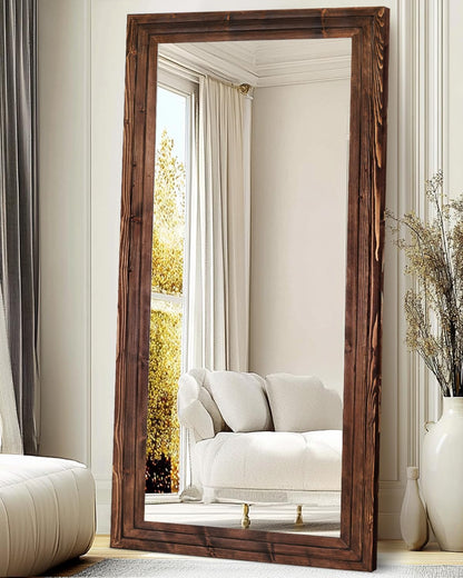 Full Length Mirror 65"x22" with Stand Solid Wood Frame Floor Large Mirror for Living Room, Bedroom Hanging Standing or Leaning Wall-Mounted, New Black