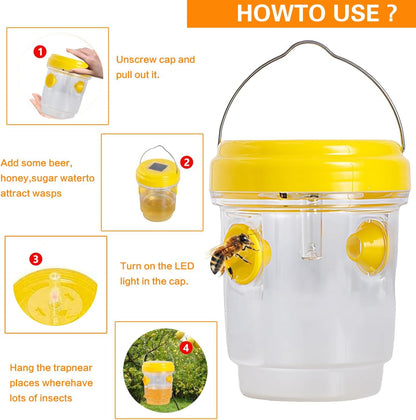 2026 New 3 Pack Wasp Traps Outdoor Hanging with LED Light,Reusable Yellow Jacket Traps with LED Light - Effective Carpenter Bee Catcher & Hornet Traps
