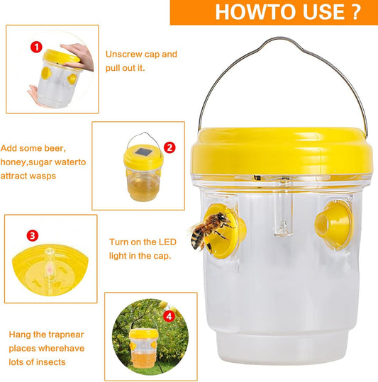 2026 New 3 Pack Wasp Traps Outdoor Hanging with LED Light,Reusable Yellow Jacket Traps with LED Light - Effective Carpenter Bee Catcher & Hornet Traps