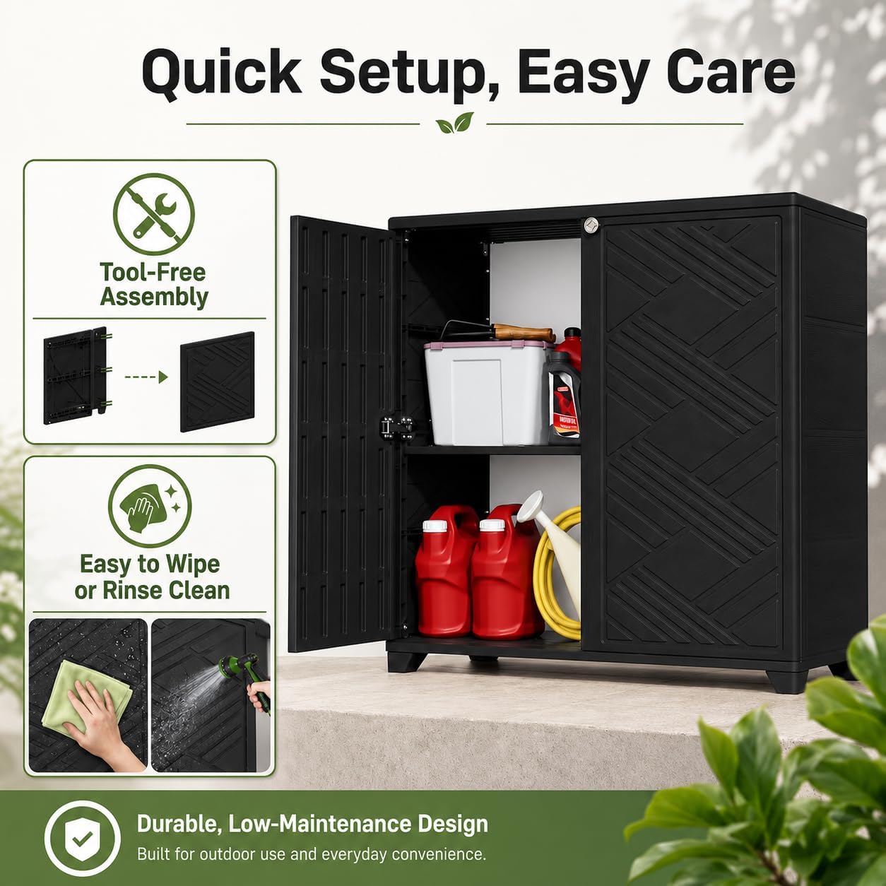 ADDOK Outdoor Storage Cabinet,60 Gallon Waterproof Resin Patio Storage Cabinet with 1 Adjustable Metal Shelf, Upright Outdoor Cabinet for Garden Tools, Pool Supplies, Toys, Porch and Garage