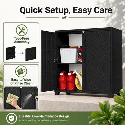 ADDOK Outdoor Storage Cabinet,60 Gallon Waterproof Resin Patio Storage Cabinet with 1 Adjustable Metal Shelf, Upright Outdoor Cabinet for Garden Tools, Pool Supplies, Toys, Porch and Garage