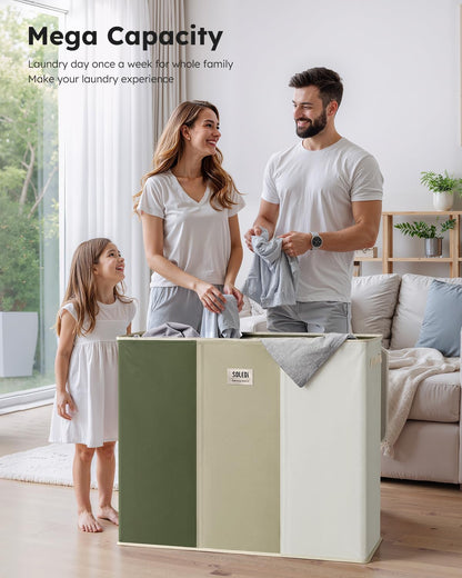 SOLEDI 180L Laundry Hamper 3 Section, Extra Large Laundry Hamper with Lid, Dirty Clothes Hamper with Sturdy Handle, Large Laundry Basket Organizer for Laundry Room, Bedroom, Hampers for Laundry