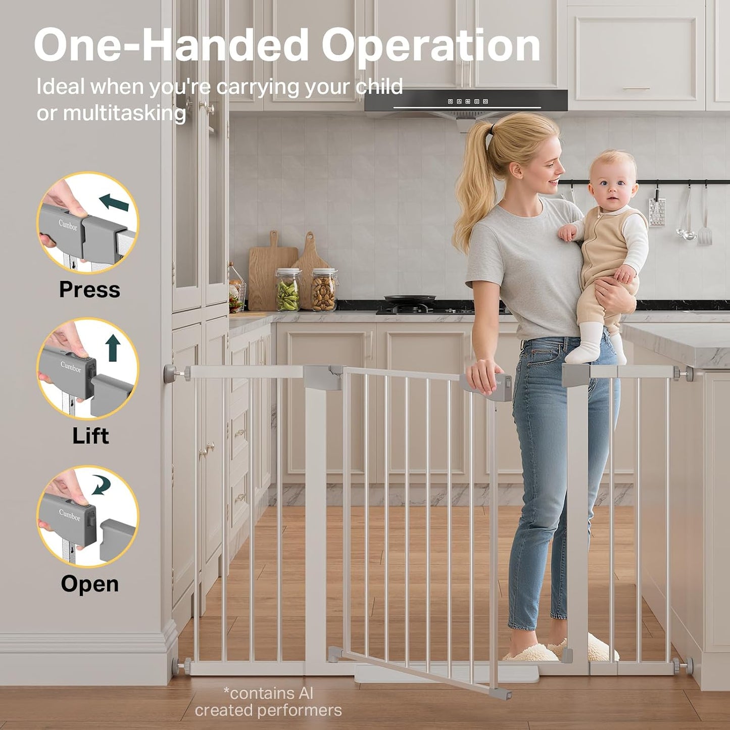 Cumbor 29.7-48" Baby Gate for Stairs, Mom's Choice Awards Winner-Dog Gate for Doorways, Auto Close Safety Pet Gate for Dogs Indoor, Easy Install Pressure Mounted Child Gate with Walk Thru Door, Brown