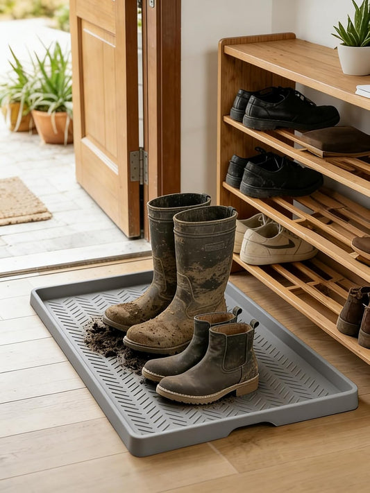 Kalolary Extra Large Boot Tray for Entryway, Silicone Shoe Trays Mat for Indoor Outdoor Use Non-Slip Shoe Mat Tray for Muddy & Wet Shoes Waterproof Shoe Rug for Front Door Patio Porch Room (30“x16“)
