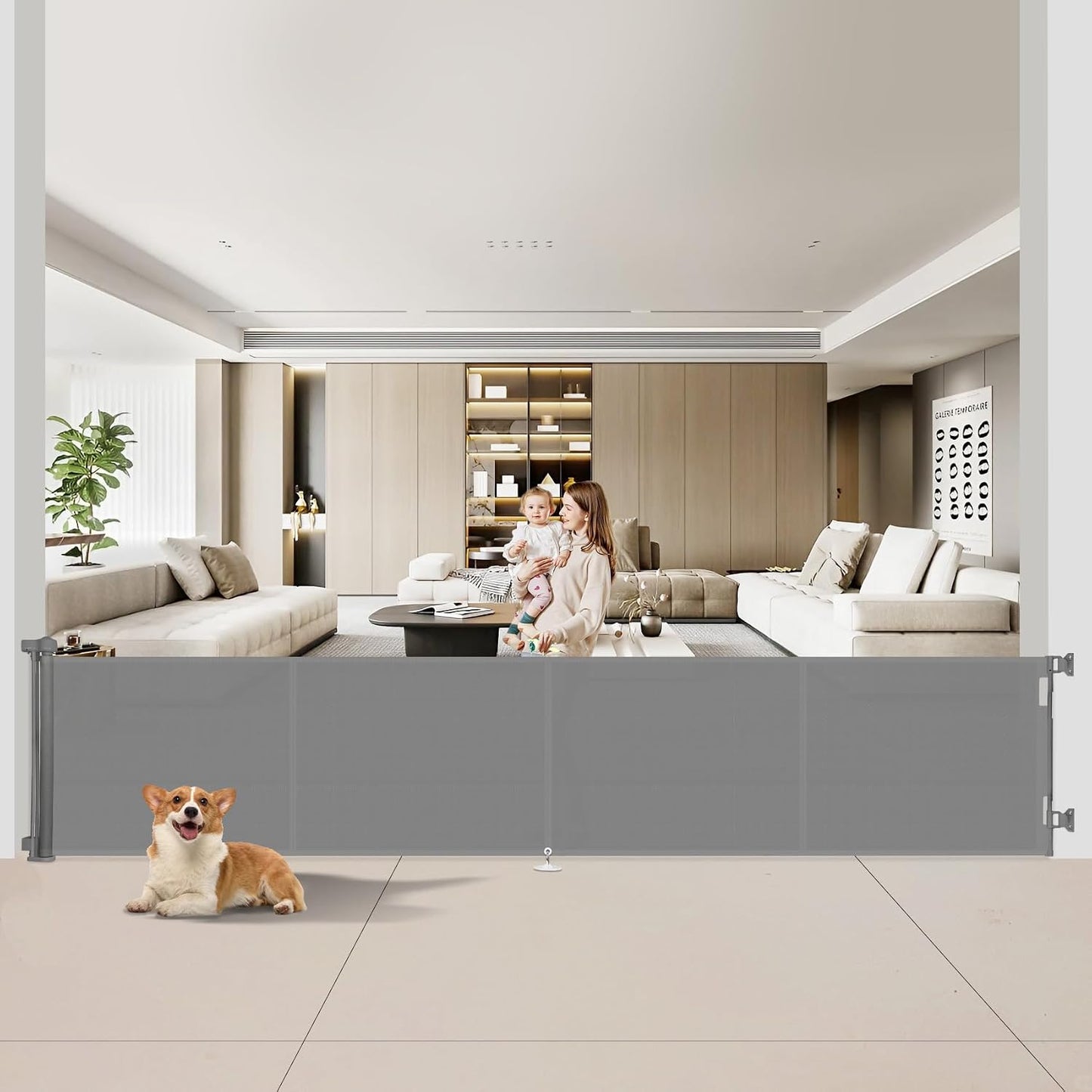 Miumoon 50 inch Retractable Baby Gates 34 inch Tall, Retractable Gate with Reinforced Strip Design to Prevent Crawling Through, Retractable Dog Gate for Stairs, Doorways, Hallways