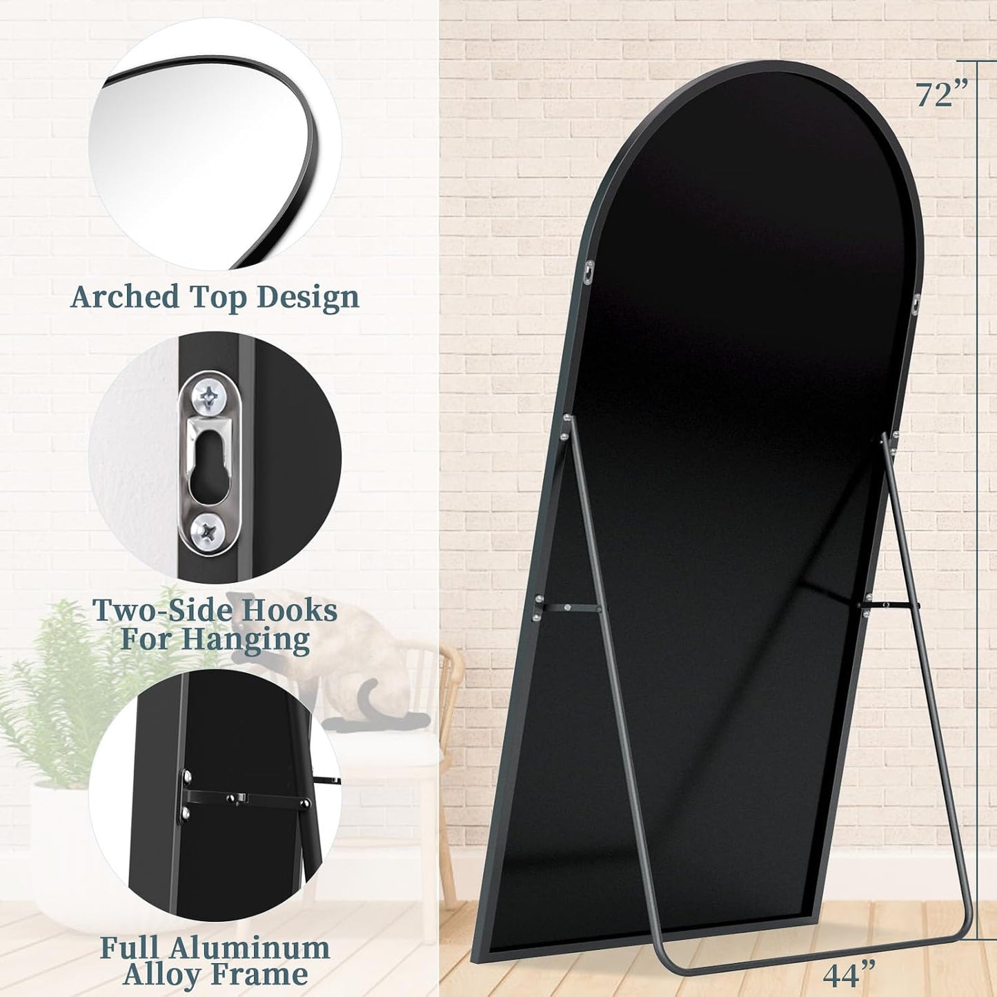 Full Length Mirror with Stand, 71"x28" Arched Full Body Large Stand Up Aluminum Frame Floor Standing Mirror, Freestanding Hanging Leaning Mounted for Bedroom Living Room Entryway Gold