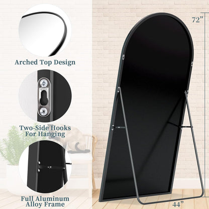 Full Length Mirror with Stand, 71"x28" Arched Full Body Large Stand Up Aluminum Frame Floor Standing Mirror, Freestanding Hanging Leaning Mounted for Bedroom Living Room Entryway Gold