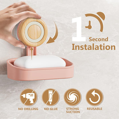 Double Layer Soap Dish for Shower 2 Pack, Wall Mounted Bar Soap Holder Suction Cup 2 Layer Self Draining Soap Case Sponge Holder for Shower Bathroom, Tub and Kitchen Sink, Drill-Free Tray
