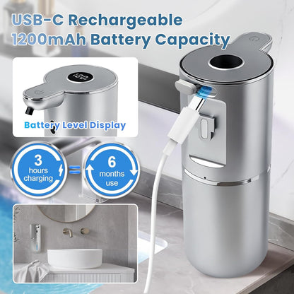 Automatic Soap Dispenser, Touchless Liquid Soap Dispensers, USB Rechargeable, 6-Level Adjustable Volume Control, 12.8oz/380ml, Wall Mount for Kitchen, Bathroom, Free Stickers (Gold)