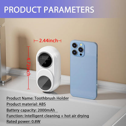 Wall Mounted Toothbrush Holder with Auto-Inductive Cover,Clean, Dry,LED Smart Screen,Electric Toothbrush Holder with 2 Toothbrush Slots for Home, Travel,Toothbrush Holders for Bathrooms (White)