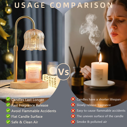 CRMILL Candle Warmer Lamp with Timer: Adjustable Dimmable Height Adjustable Warming - Flower Shape Wax Lamp Jar Candles No Flame Modern Home Decor Table Lights - Home Living Bedroom