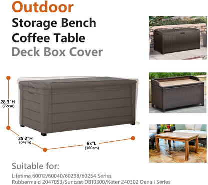 Patio Deck Box Cover, 63x30 Inch Fire Pit Covers with Straps and Handles, Waterproof Heavy Duty Outdoor Furniture Winter Cover for Keter, Suncast, Lifetime Container