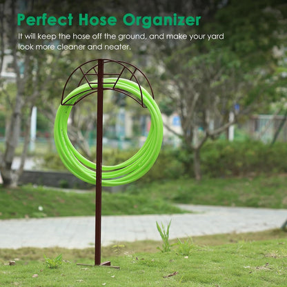 TomCare Garden Hose Holder 4 Spikes Garden Hose Reel Hose Stand Upgraded Water Hose Storage with Tool Hooks Garden Hose Hanger Organizer Holds 160ft Hoses for Outside Yard Lawn, Black