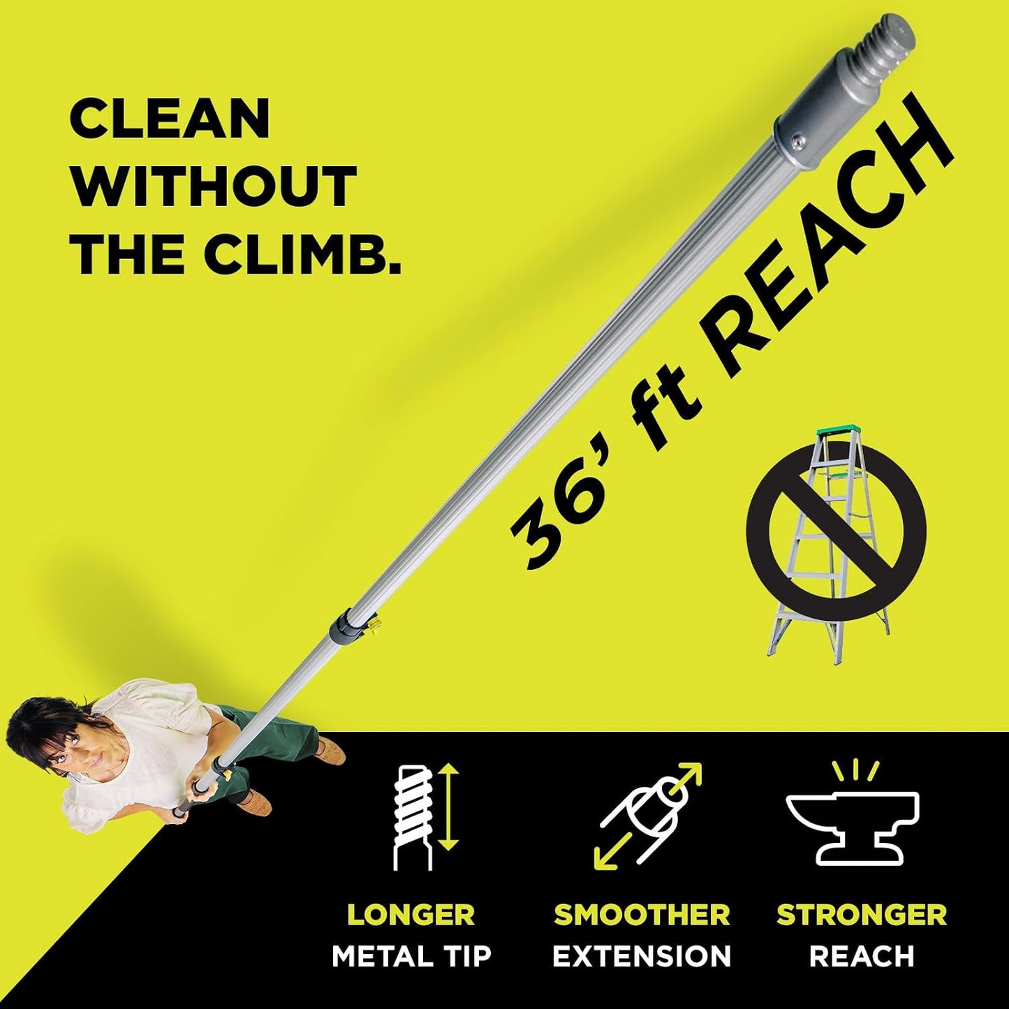 DOCAZOO DOCA Telescoping Pole 7-28 Ft - Extension Pole for Cleaning, Feather Duster, Window Washing Kit, Paint Roller, Window Squeegee - High Reach Extendable Kit for Indoor & Outdoor - Pole Only