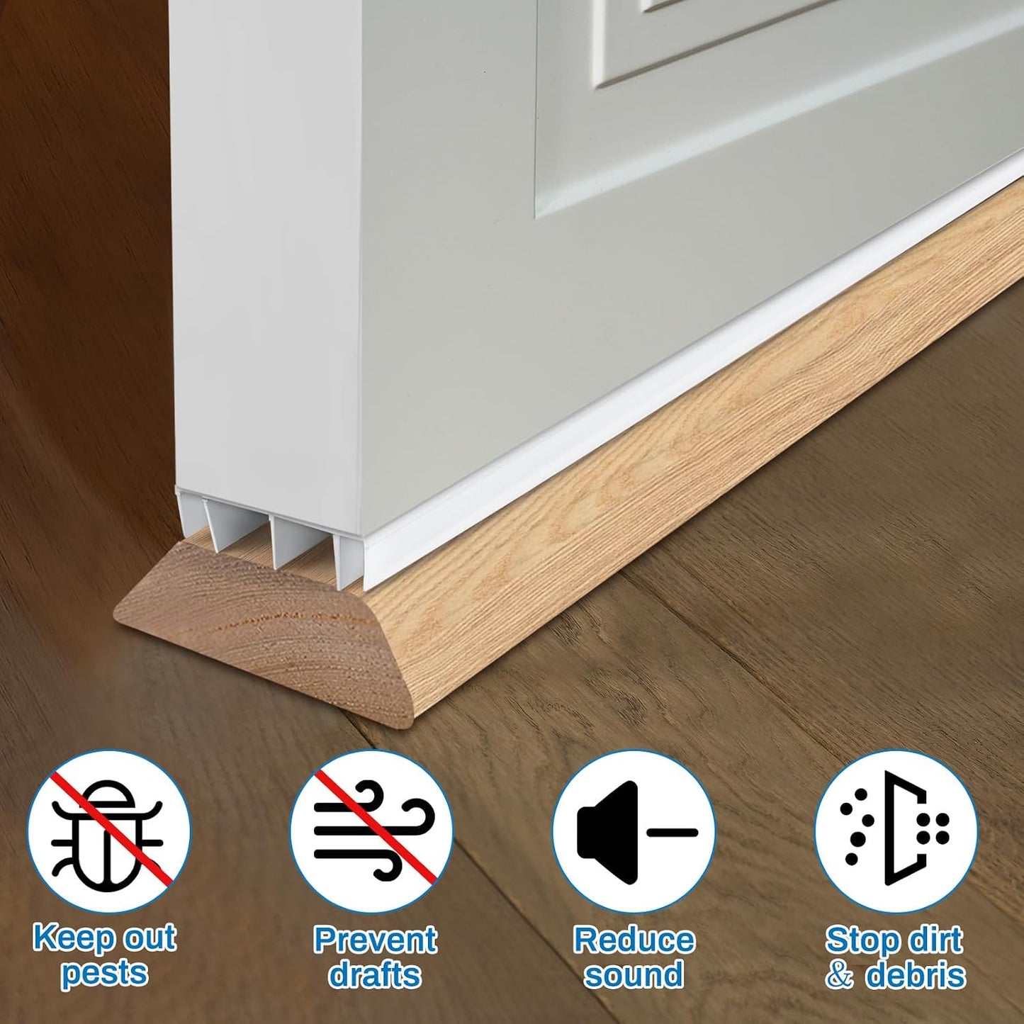 Pangda 2 Pcs Under Door Seal Door Bottom Seal 36" Long 1 3/4" Wide Kerf Strip Weather Stripping Sweep Draft Stopper Channel Replacement with Fins Vinyl Draft Blocker for Exterior Interior Home(White)