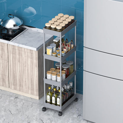 Sooyee 3 Tier Rolling Cart with Wheels, Slim Storage Cart, Under Desk Narrow Rolling Utility Cart Storage Organizer for Office Bathroom Kitchen Laundry Room Narrow Places, White, Plastic and Metal