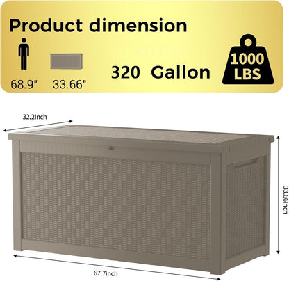 TARKARI 275 Gallon Resin Deck Box, Waterproof Outdoor Storage Box, Lockable for Patio Furniture, Garden Tools, Pool Accessories, UV-Resistant for All Weather Use, Black