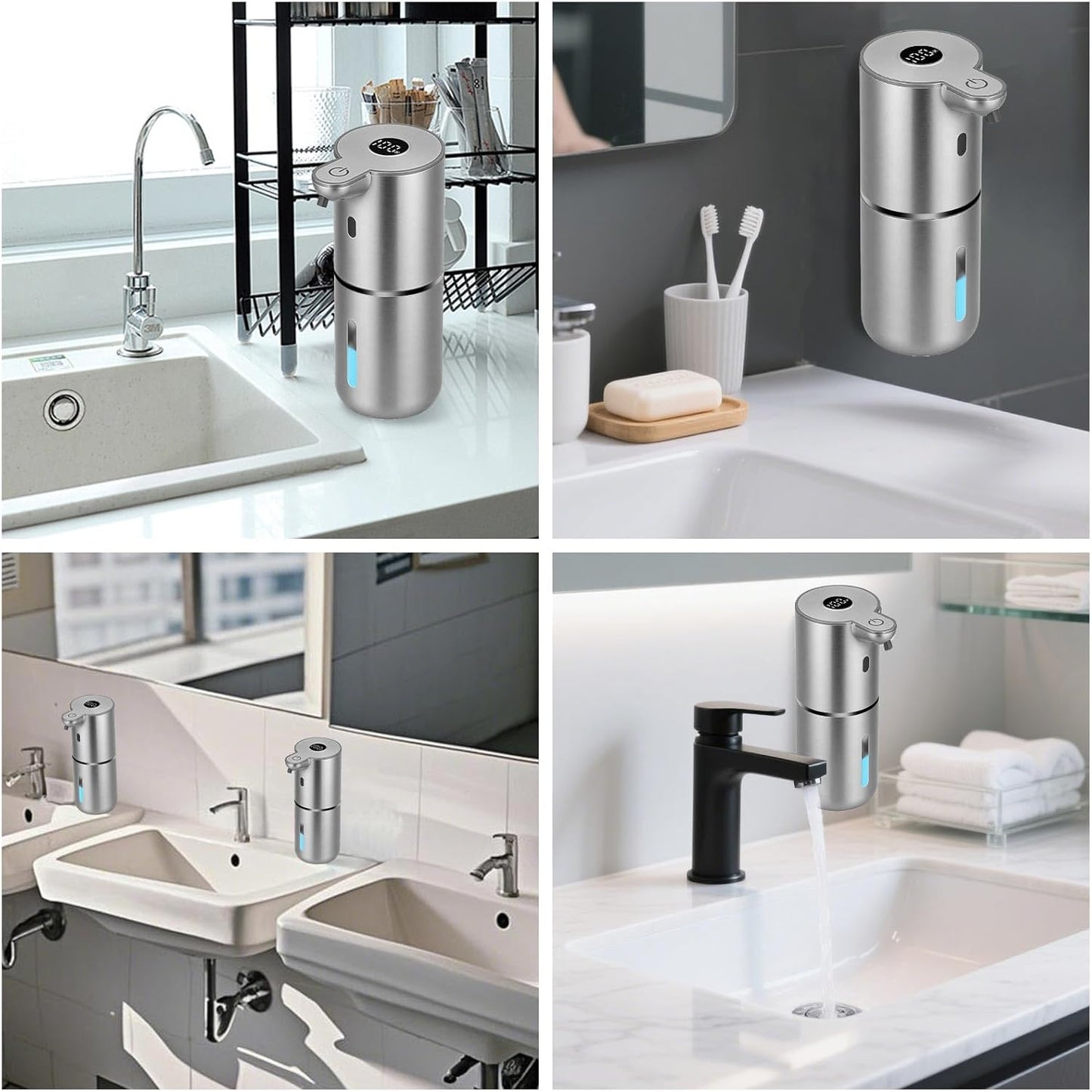 OHIFAST Automatic Foaming Soap Dispenser Touchless, USB Rechargeable Smart Hand Soap Dispenser, 6-Level Adjustable, 12.8oz/380mL Wall Mounted for Bathroom Kitchen Dish Soap-White