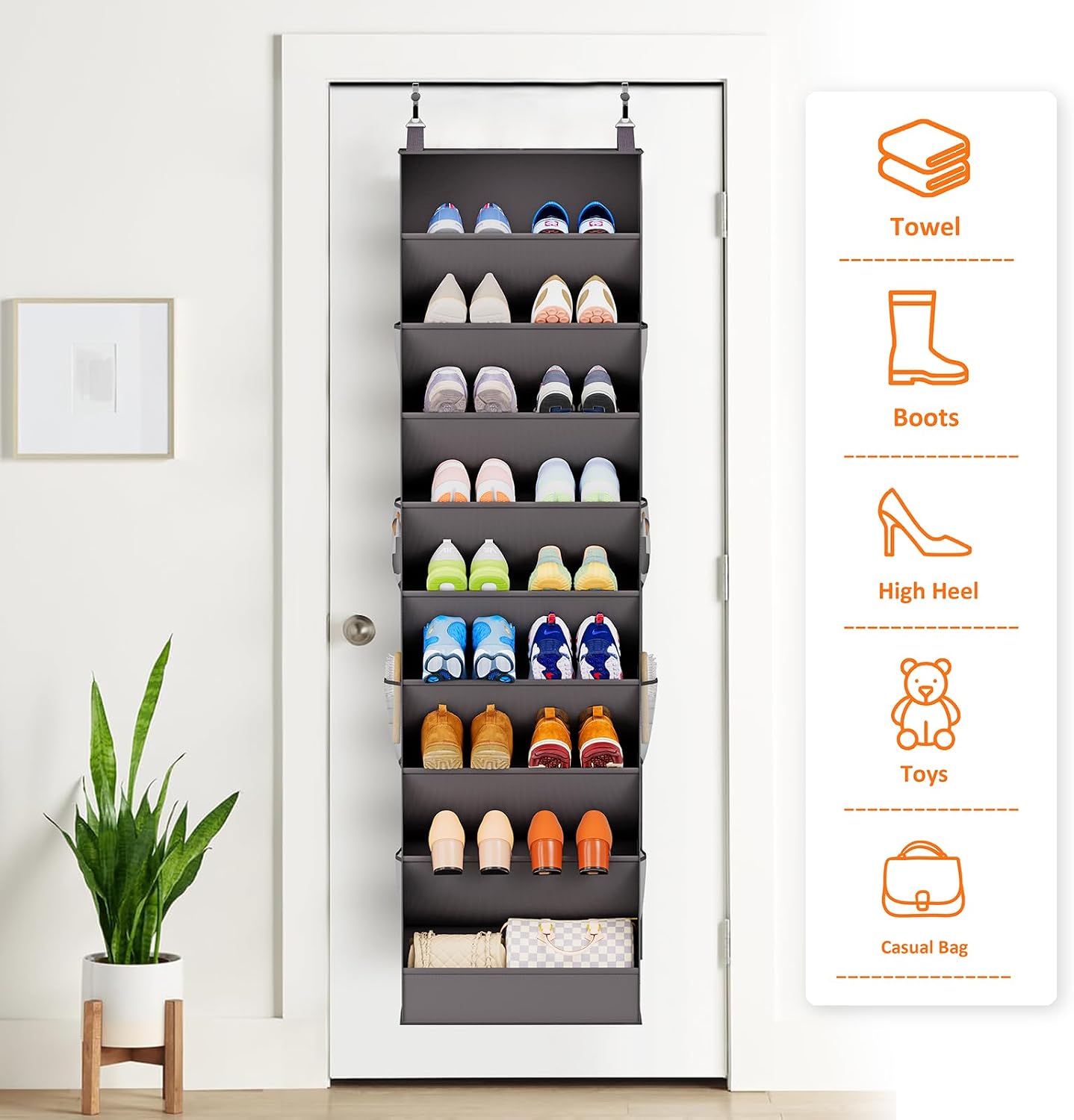 Ligereza 26 Pairs Over the Door Shoe Organizer, Heavy Duty Oversized Pocket Shoe Rack for Closet, Hanging Shoe Holder Fit All the Family's Sneakers, Boots, Heels, Satchel (Black)
