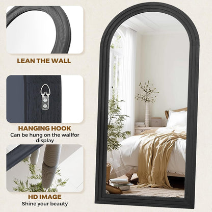 Solid Wood Full Length Mirror - 65"x22" Arched Floor Mirror, Free Standing & Wall Mounted - Elegant Design for Bedroom, Dressing Room, Hallway, Brown
