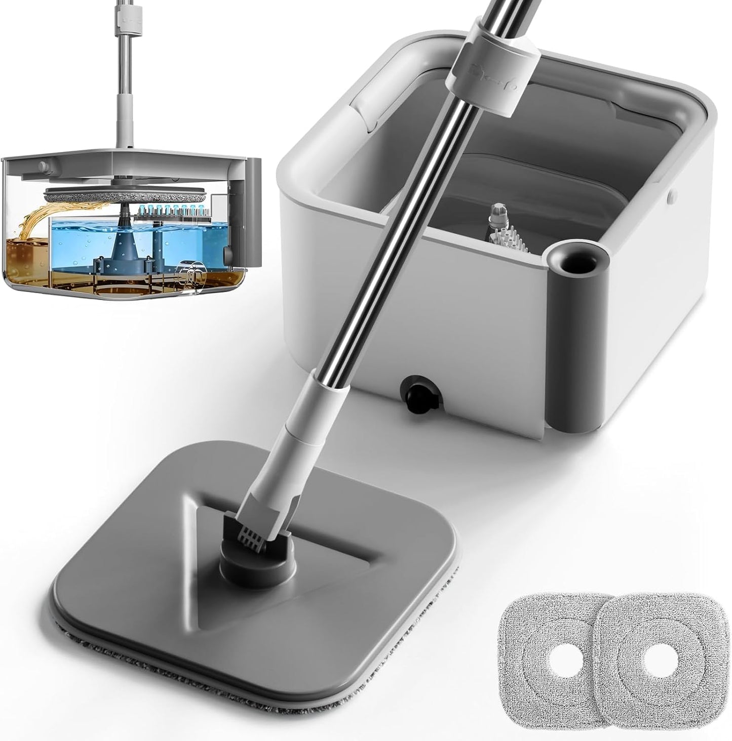 Spin Mop Bucket System,Masthome Pedal Spin Mop and Bucket with Wringer Set,EasyWring Microfiber Mop with 3 Mop Pads,360°Spinning Floor Cleaning System - Home & Office Suitable