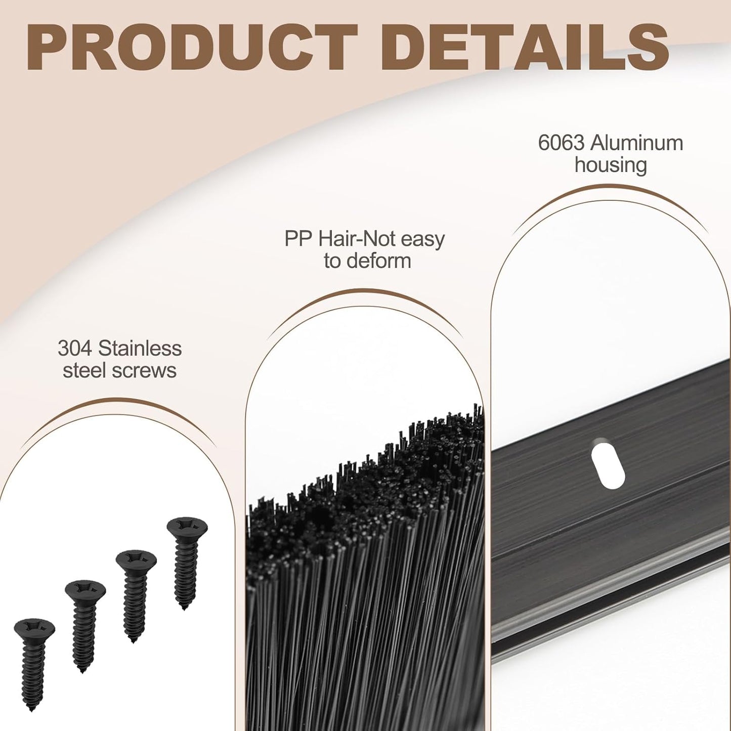 4-Pack Garage Door Brush Seal – Cepia Black Bottom Sweep – Roll-Up Door Stripping, 2.80" Wide x 39.3" Long, Aluminum Alloy Base, Ideal for Exterior Doors and Industrial Use (157.5 in / 400 cm)
