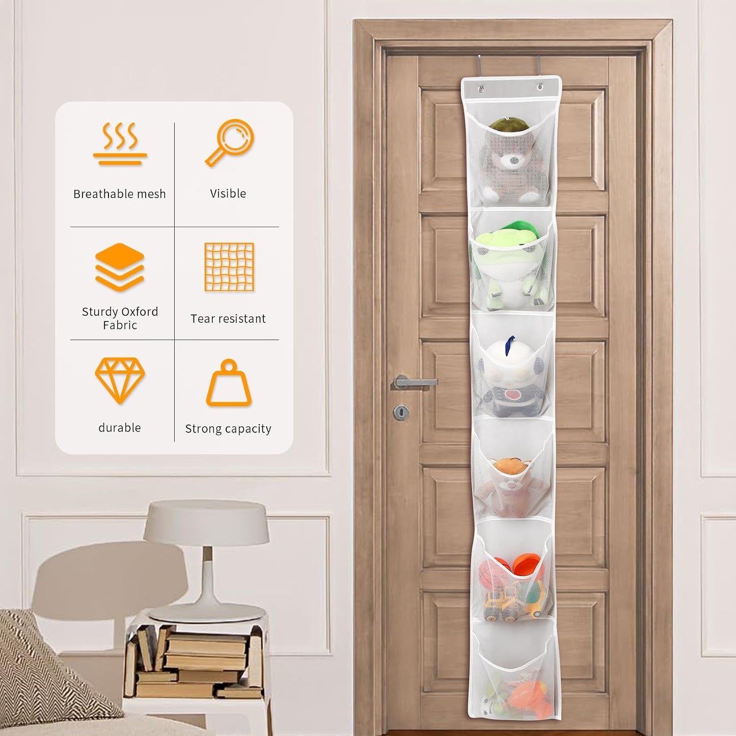 GOMAJI 6 Large Breathable Mesh Pockets, Over The Door Shoe Organizer, Boots Hanging Storage Shoe Rack for Closet, Accessories - - Gray