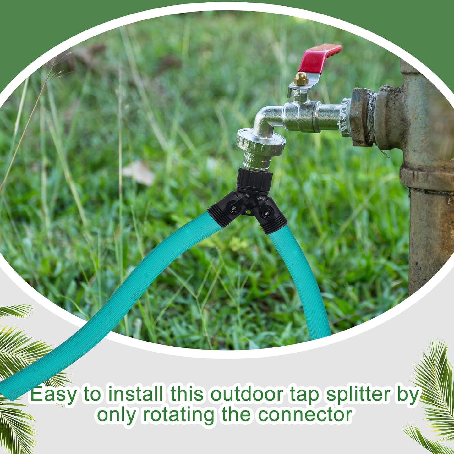 2 Way Y Splitter for 3/4" Garden Hose, Black, 2 Pcs | Plastic Hose Connectors, Faucet Watering Shut Off Valves, For Irrigation