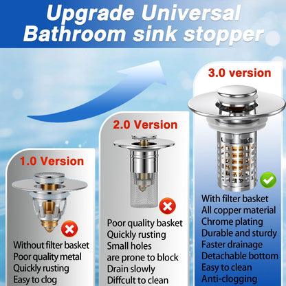 Bathroom Sink Stopper, Pop-up Sink Drain Strainer with Removable Stainless Steel Strainer Basket Hair Catcher, Bathroom Sink Strainer for Bathroom Sink Stopper (2PCS)