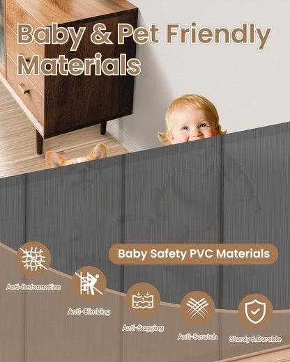 Retractable Baby Gate, 55" Wide Reinforced Mesh Baby Gate with 4 Fiberglass Support Rods for a Tighter Fit, 34" Tall Retractable Dog Gate for Stairways, Hallways and Doorways, Black