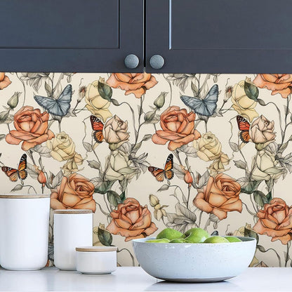 MuralPeel Dark Blue/Yellow Leaf Floral Peel and Stick Wallpaper Vintage Easy Peel Off Self Adhesive Removable Stick on Wall Paper for Kitchen Cabinet Renter Friendly