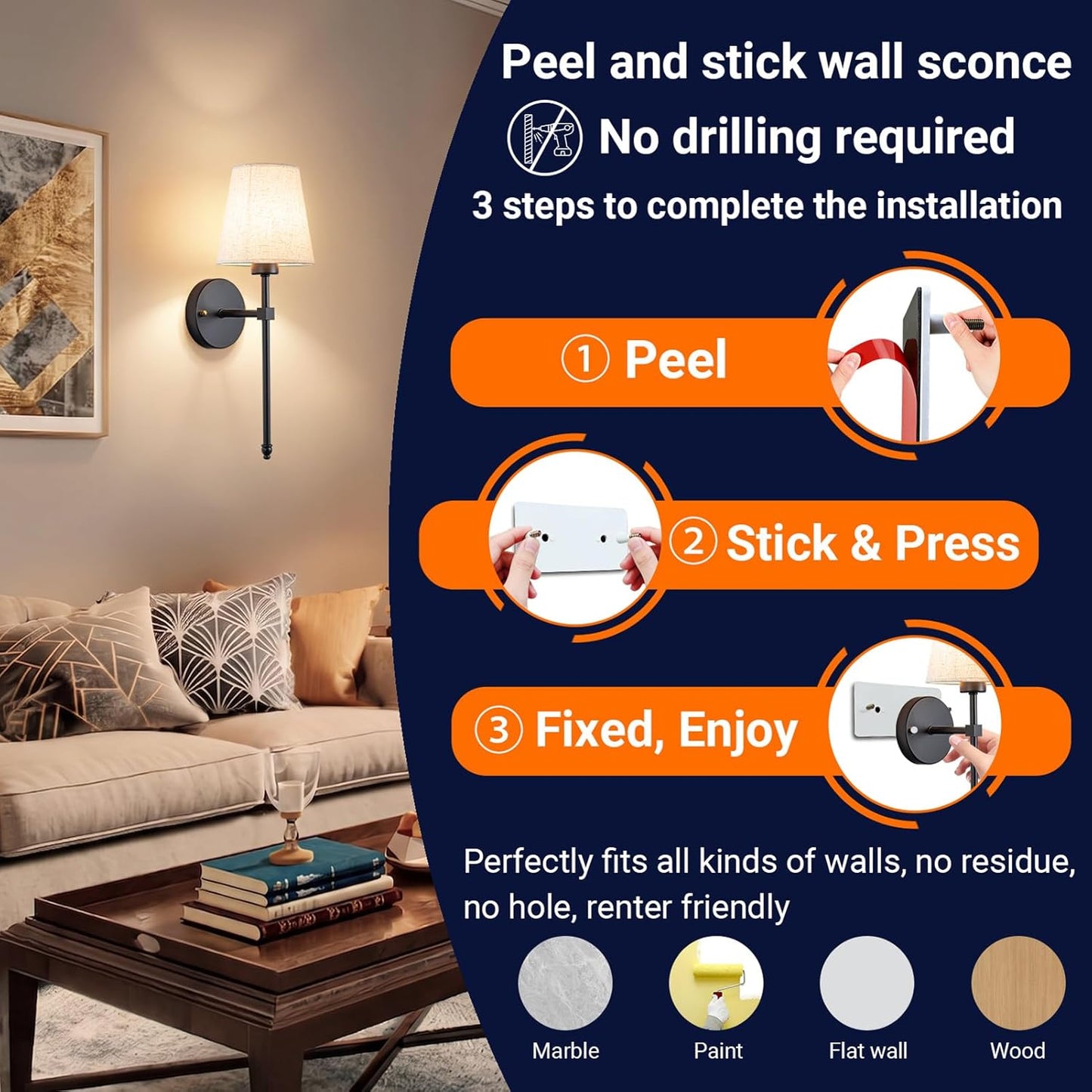 Battery Operated Wall Sconce Set Of Two with Remote Control, Indoor Not Hardwired Dimmable Battery Operated Wall Sconce Light Fixture with Fabric Linen Shade For Bedroom Living Room, Bulb Included ( C