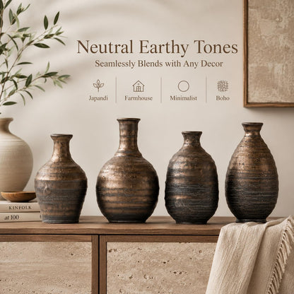 White Textured Ceramic Vases Set of 4, Small Rustic Pottery Vases for Dried Flowers, Minimalist Farmhouse Decorative Bud Vases for Table Shelf Living Room Home Decor