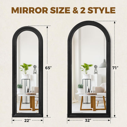 Solid Wood Full Length Mirror - 65"x22" Arched Floor Mirror, Free Standing & Wall Mounted - Elegant Design for Bedroom, Dressing Room, Hallway, Brown