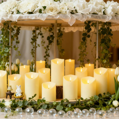 Nimiko Flameless Candles with Remote, Battery Operated Flickering Flameless Candles, LED Candles with Timer 2/4/6/8H, with Realistic LED Candles Set of 9 (D3 x H 3" 4" 5" 6" 7") (White)