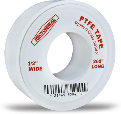 Rectorseal PTFE Tape 35942 Pipe Thread Sealant, Pure PTFE, Plumbing, 1/2x260