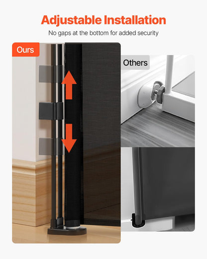 VEVOR Retractable Baby Gate, 34 inch Tall, Extends up to 71 inch Wide, Retractable Gate for Kids or Pets, Mesh Material, Easy to Install for Indoor Stairs, Doorways, Hallways, Playrooms, Gray