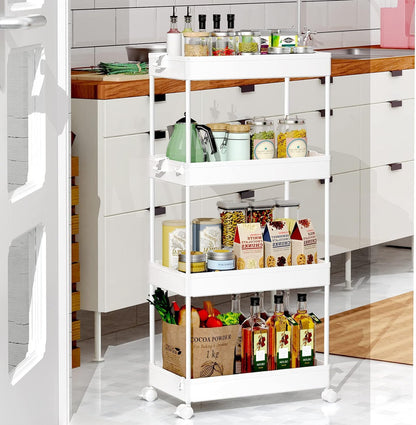 SPACEKEEPER 5-Tier Rolling Cart, Bathroom Storage Organizer Utility Cart, Mobile Shelving Unit Slide Out Shelves for Kitchen Living Room Laundry Room & Dressers, Black