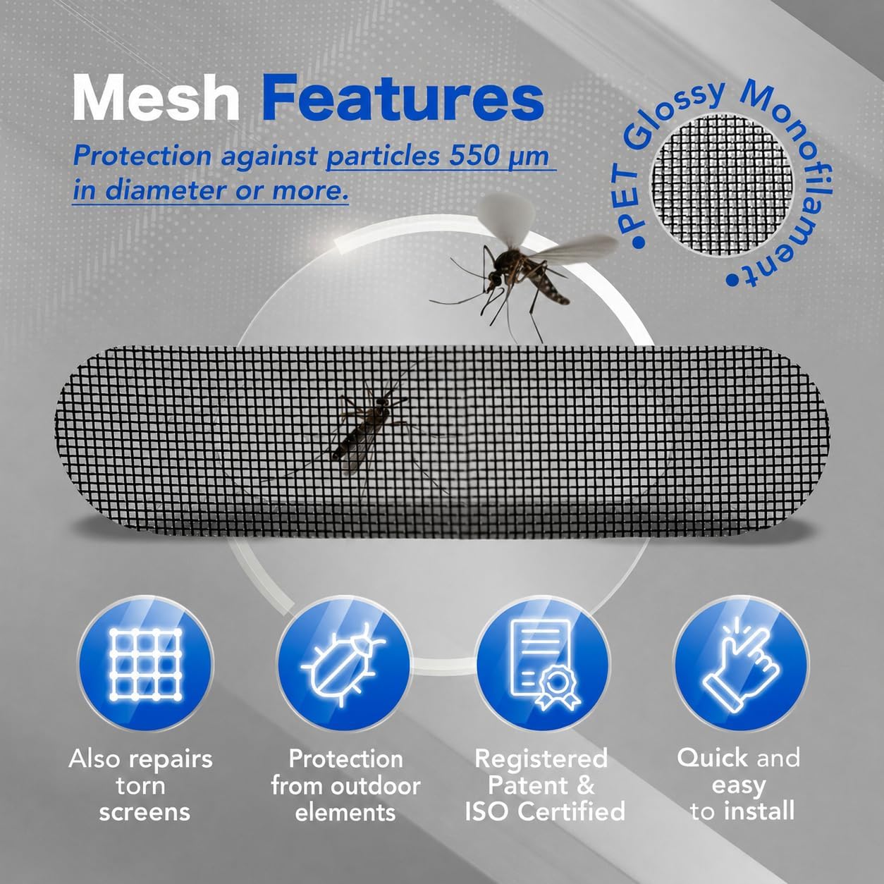 Window Weep Hole Covers, 20 Pack Screen Patch Repair Kit, Black Polyester Fine Mesh with Strong Adhesive for Sliding Windows & Doors, Water Drainage, Keeps Out Debris (2.6" x 0.63")