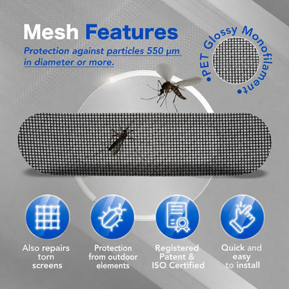 Window Weep Hole Covers, 20 Pack Screen Patch Repair Kit, Black Polyester Fine Mesh with Strong Adhesive for Sliding Windows & Doors, Water Drainage, Keeps Out Debris (2.6" x 0.63")